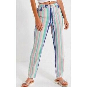 BDG Jeans Womens W26 Multi Color Striped High Rise Straight Leg Denim